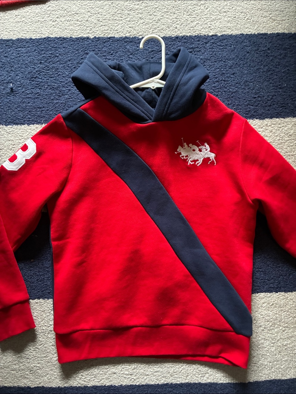 Polo by Ralph Lauren Red Hoodie with Navy Diagonal Stripe